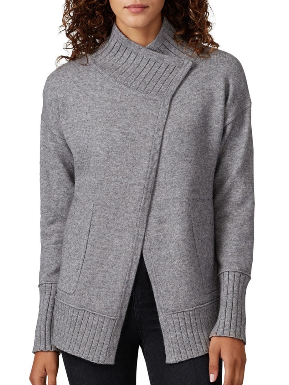 WHITE+WARREN Coatigan Rib Trim Jacket Gravel Grey Large EUC